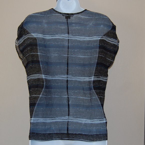 Armani Exchange Sheer Silk Black Striped Blouse M - Picture 2 of 8